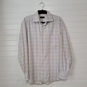 Canali Mens Size 42 Button Up Shirt Plaid Professional Designer Work Top Italy